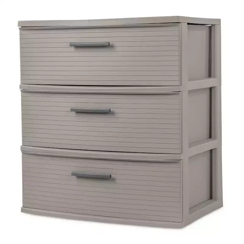 3 Drawer Wide Tower Dark Gray - Plastic Storage Drawers, Portable Universal Storage, No Assembly Required