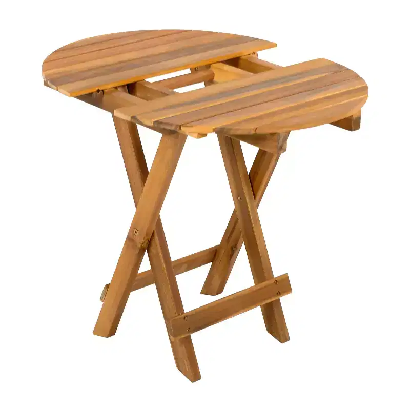 1 Pack Foldable Wood Outdoor Side Table, Adjustable Length End Table for Patio, Small Space, Indoor Outdoor