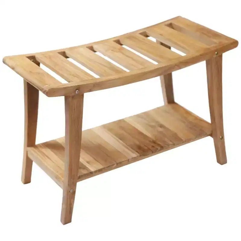 30 Asian Style Shower Bench with Shelf - Beige