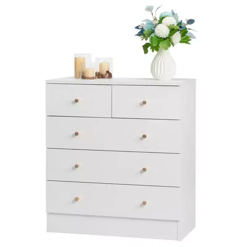 5-Drawer White Particle Board 25.98in. W Chest of Drawer