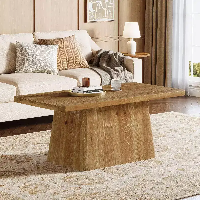 Lantine 47-Inch Farmhouse Coffee Table, Solid Wood Pedestal Center and Accent Tea Table for Living Room, Apartment, Vintage Brown