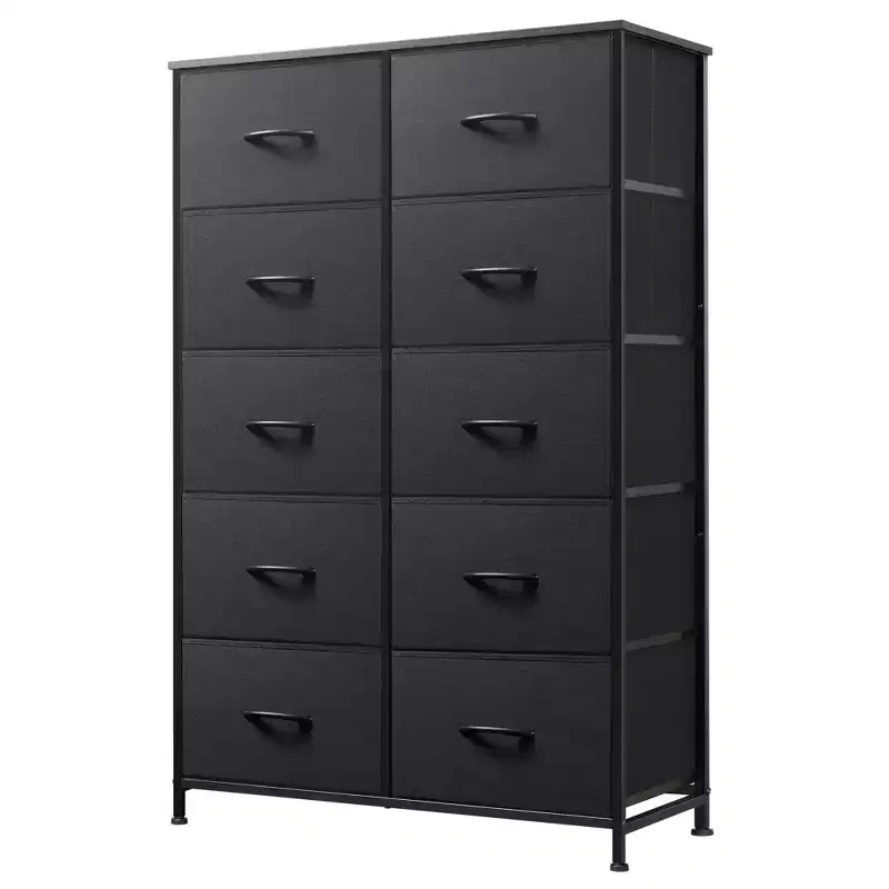 Tall Dresser with 10 Fabric Drawers & Cabinet – Metal Frame, Closet Organizer
