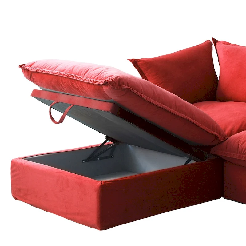 3-Seater Velvet Cloud Sectional Sofa, Down Feather Wide Deep Seat Modular Couch