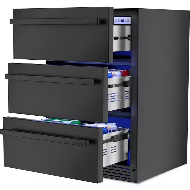 Denjol 23in 3-Tier Beverage Refrigerator - 180 Can Storage, Outdoor Adjustable Dividers Freestanding FridgeBeverage Cooler fo Home/outdoor