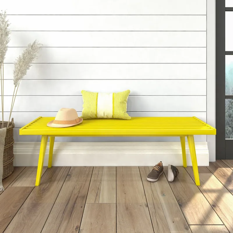 Plank and Beam Mid Century Double Wood Entryway Bench - 56.3 L x 16.5 W x 17.5 H