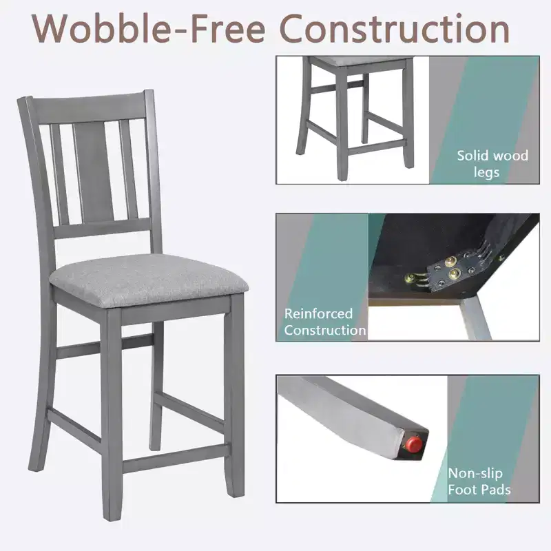Dining Chairs Set of 4, Wooden Kitchen Dining Chair with Padded Seat and Slatted Backrest, 4 Piece Farmhouse Upholstered Barstool