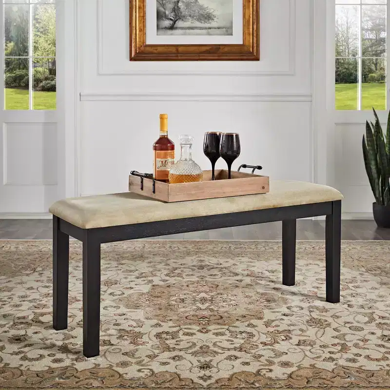 Kensington Black Wood Dining Bench - Black/Beige - iNSPIRE Q