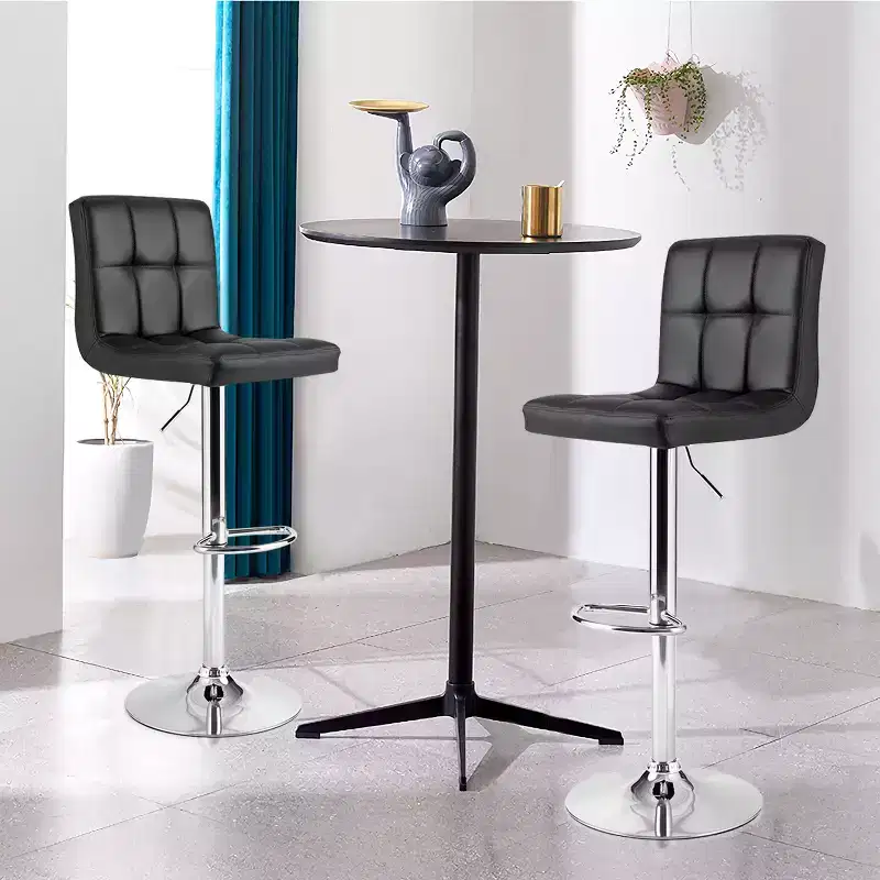 PU Leather Adjustable Barstool Low Back Swivel Pub Chair Black