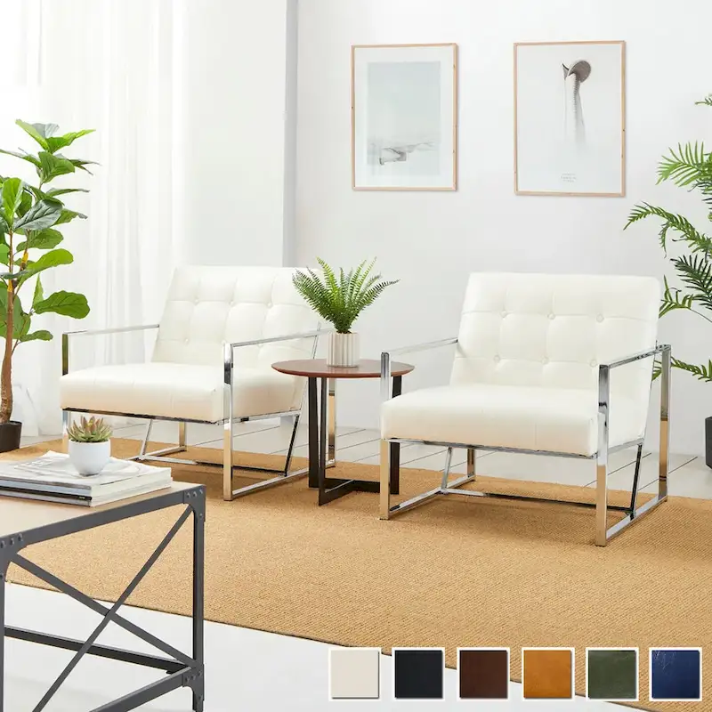 of 2 29.25W Mid-Century PU Leather Tufted Accent Chairs