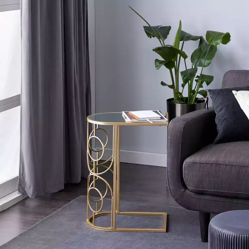 Contemporary Mirrored Accent Table Gold  May: No Assembly, Indoor Use, Iron Frame