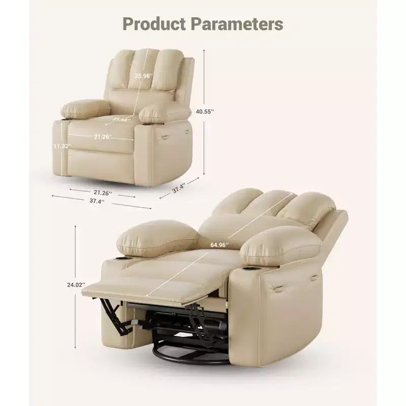 Oversized Electric Recliner Chair with Massage, PU Leather Swivel Rocker Recliner with Remote Control & Cup Holders, for Living Room Bedroom Nursery