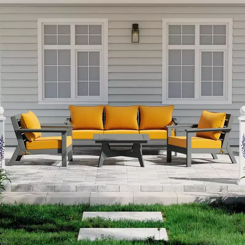WestinTrends Avalon Outdoor 6-Piece Modular Sectional Patio Furniture Sofa Set, Gray/Yellow