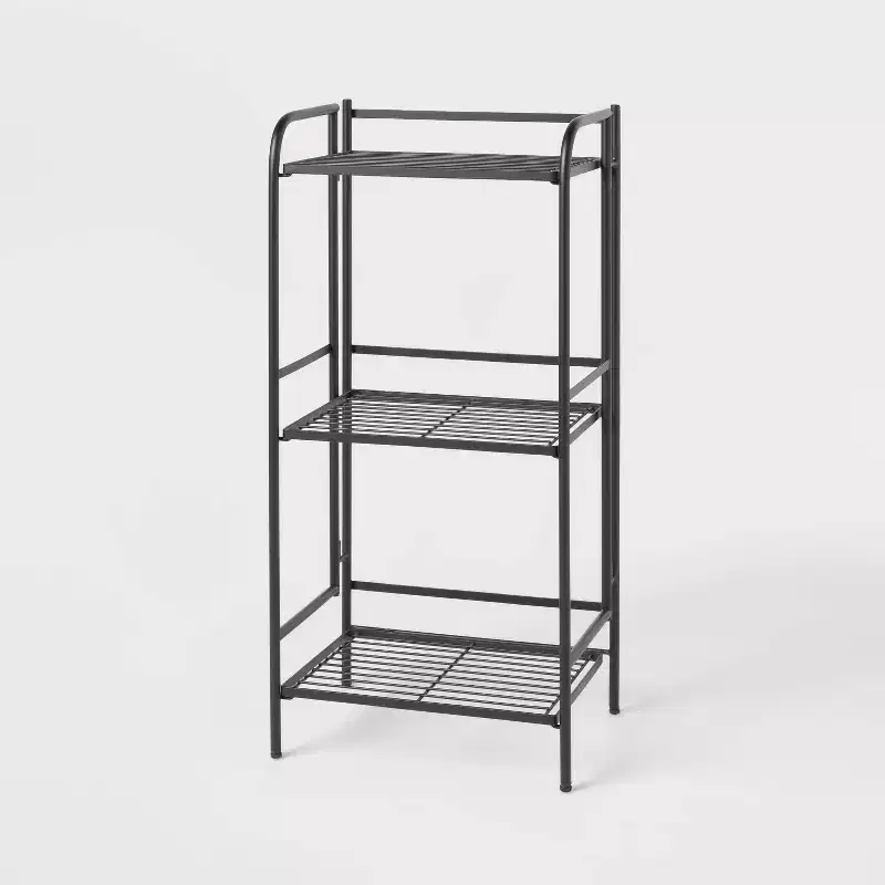Black Folding 3-Tier Steel Shelf, Narrow/Wide