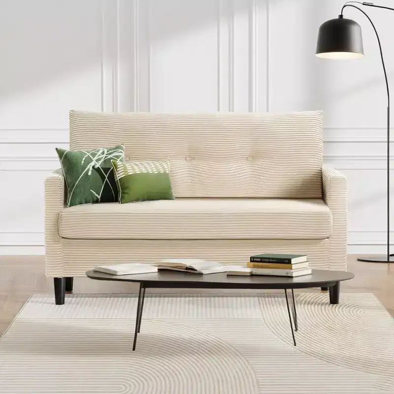 Dyonery 50 Beige Corduroy Loveseat Sofa with Solid Wood Frame for Living Room Small Comfy Loveseat with Deep Seat Spring Cushion, Tool-Free Assembly