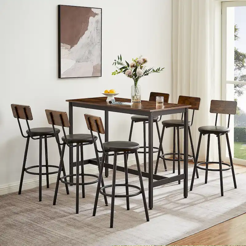 7-Piece Bar Table and Chairs Set with PU Leather Stools