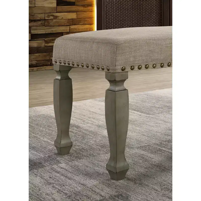 Roundhill Furniture Breda Finish Upholstered Nailhead Bench, Antique Gray