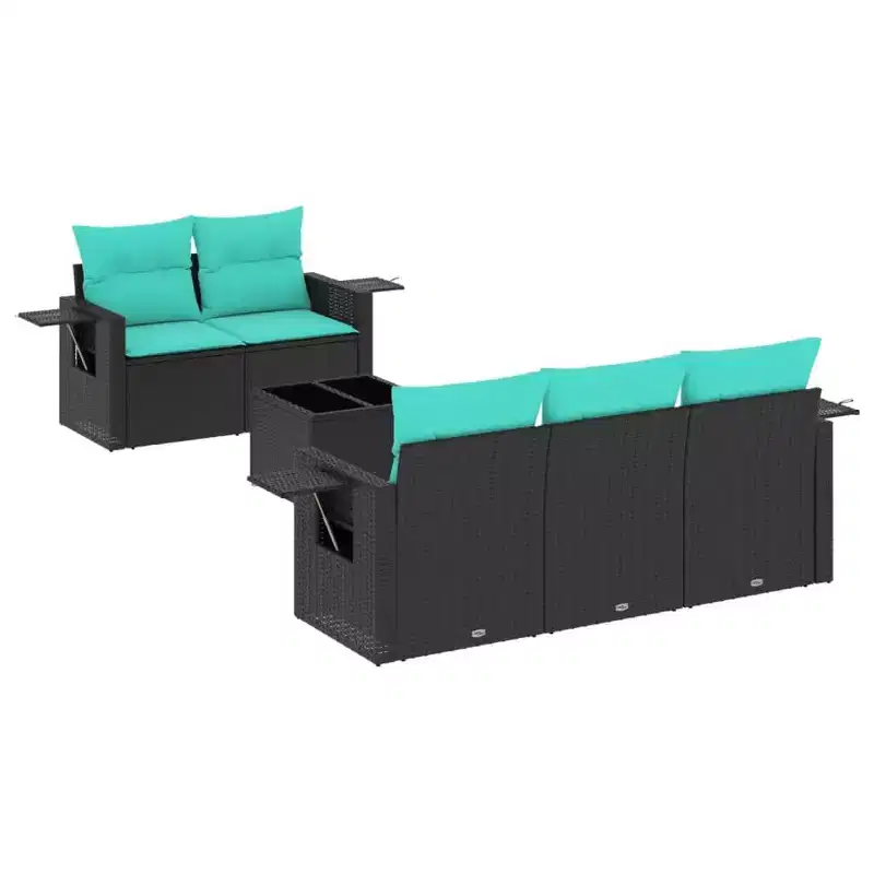 vidaXL 6 Piece Patio Sofa Set with Cushions Black Poly Rattan