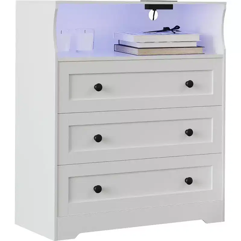31.5 Wide 3-Drawer Dresser, with Open Storage Shelf for Living Room, White