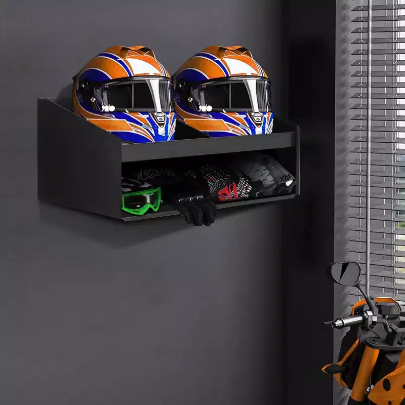 Dual Helmet Storage Cabinet, Wall-Mounted Aluminum Helmet Organizer with Gear Hooks