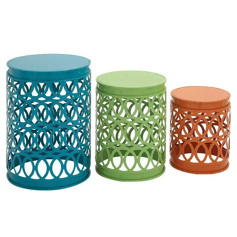 Set of 3 Coastal Metal Accent Tables Black - Olivia & May: No Assembly, Indoor/Outdoor Use