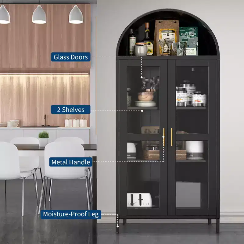 73 Tall Arched Pantry Cabinet,Versatile Cupboard with Glass Door, 2 Adjustable Shelves,Modern Farmhouse Arched Bookcase