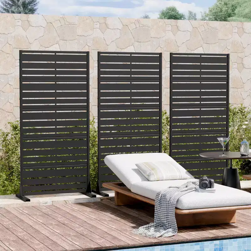MAYEERTY Benjamin Wide-Narrow A Louvered Black Galvanized Steel Room Divider, 59x30x16, 5-Piece Double-Sided Patio Screen
