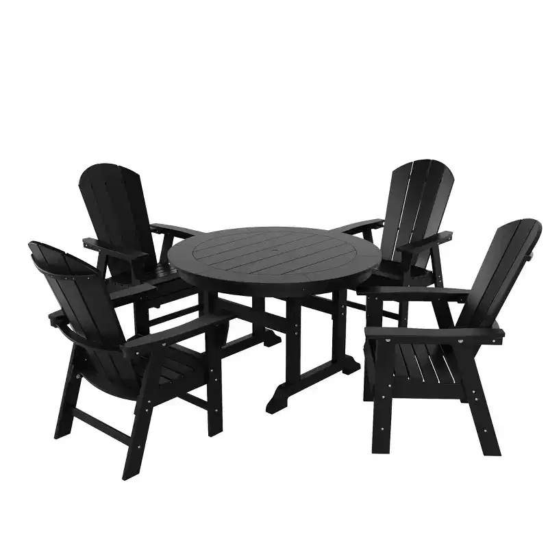 WestinTrends 5 Piece Outdoor Patio Dining Round Table and Curved Back Armchair Set