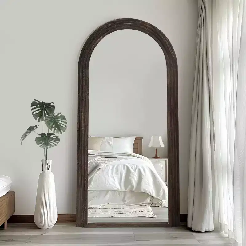 PexFix 35 in. W x 71 in. H Classic Arched Solid Wood Framed Mirror in Charcoal