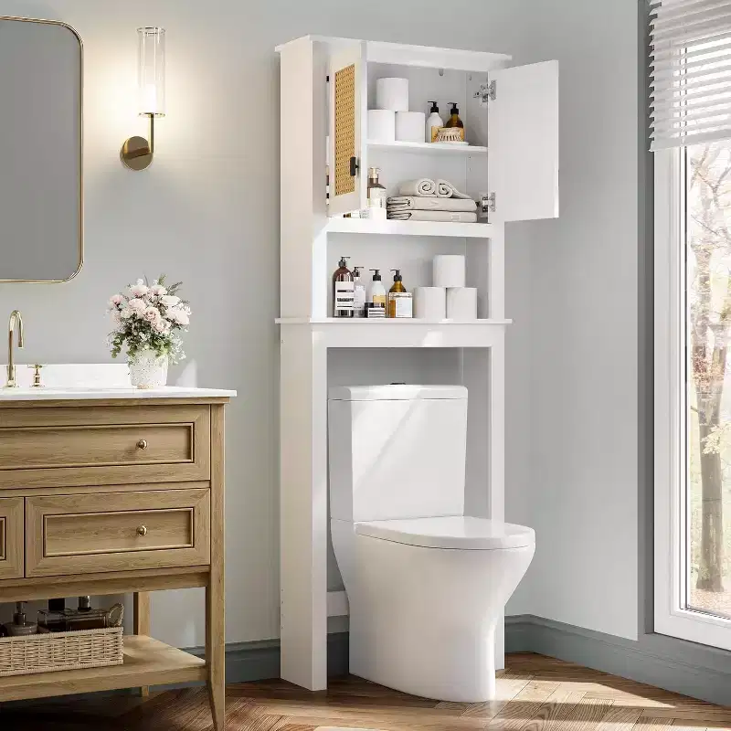 63 Tall Over The Toilet Storage Cabinet, Farmhouse Bathroom Cabinet Organizer with Adjustable Shelf, Space-Saving Toilet Rack for Bathroom Laundry
