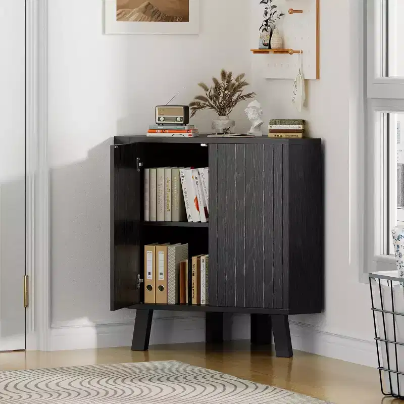 31.5 Corner Display Cabinet with Adjustable Shelf - Triangle Storage Unit for Bathroom Living Room Hallway