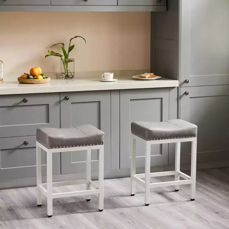 Set of 2 Upholstered Swivel Adjustable Height Bar Stools with Footstools,Armless PU Leather Counter Chairs for Dining Rooms