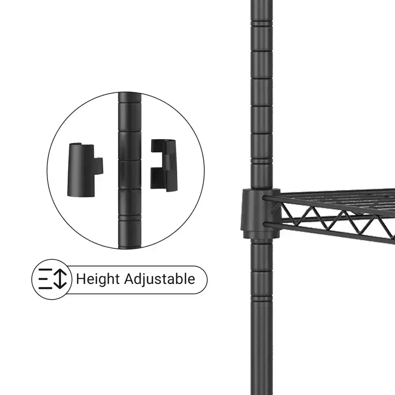 5-Tier Black Wire Metal Shelving Unit, Adjustable Height, 180 lbs per Shelf