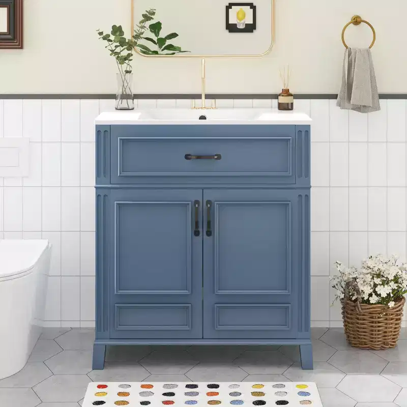 30 Bathroom Vanity Sink Combo, Bathroom Storage Cabinet with Drawers, Single Sink Bathroom Vanity with Soft Closing Doors, Blue