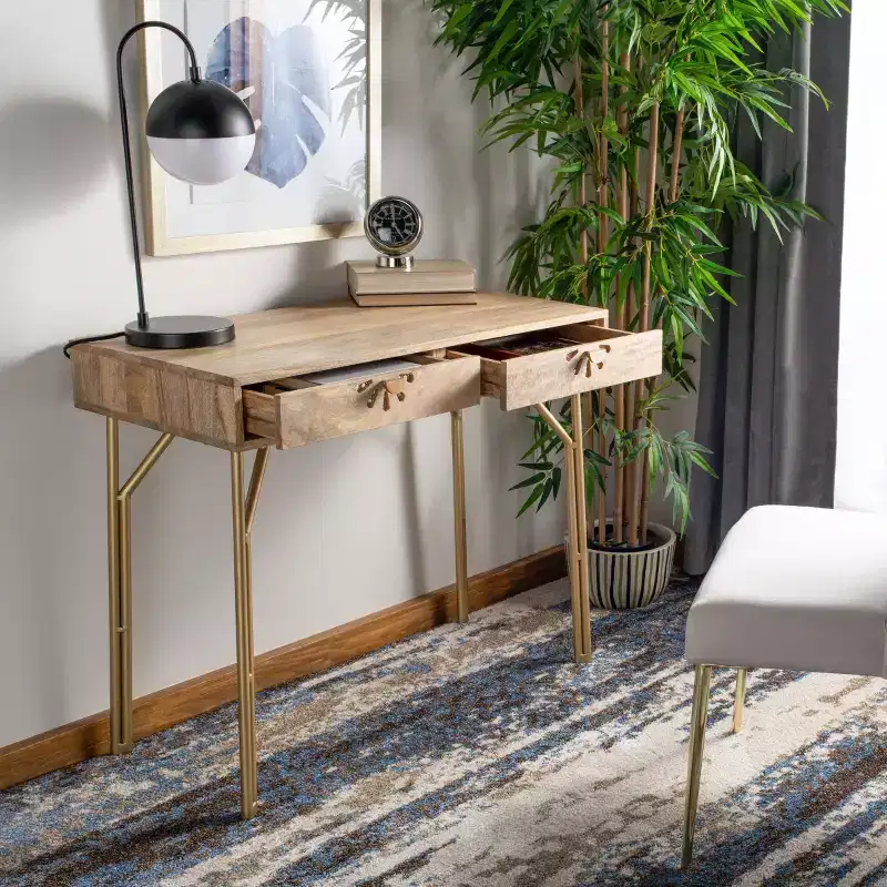 2 Drawer Desk Natural/Brass