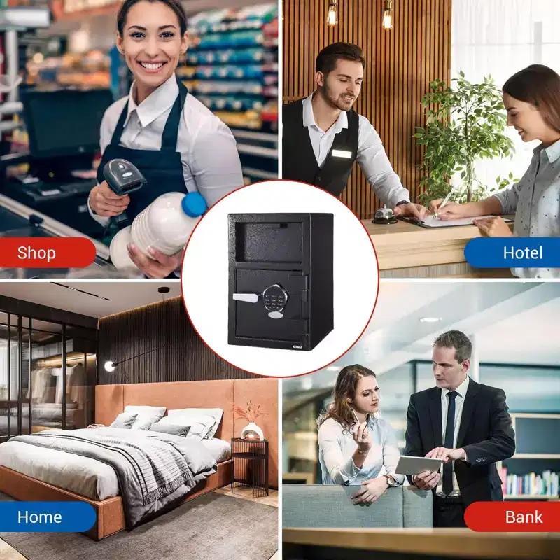 Steel Drop Safe Box, Electronic Cash Drop Box, Digital Safety Deposit Box with Keypad, Emergency Key, Fireproof Floor Safe Box Safes