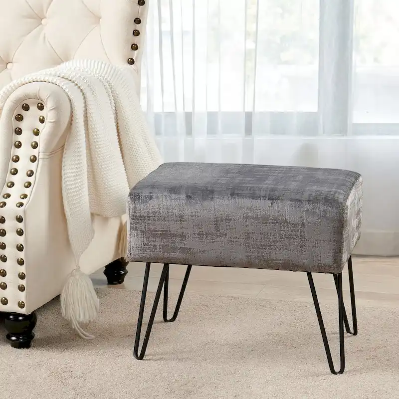 Textured Velvet Ottoman