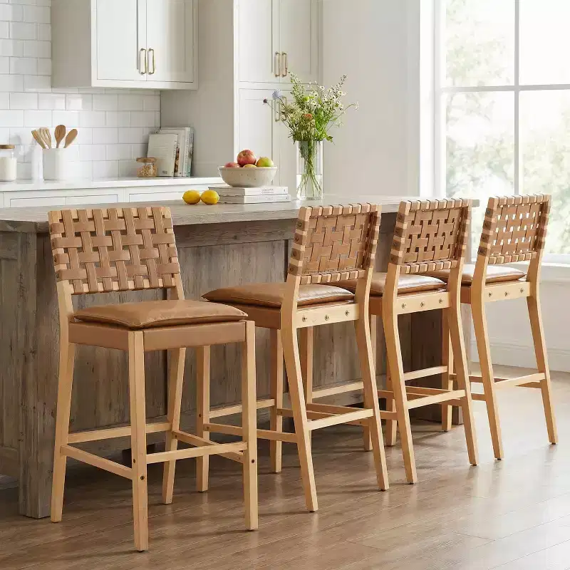 Christopher Knight Home Audrey Contemporary Rubberwood Faux Leather Upholstered Barstools (Set of 4)