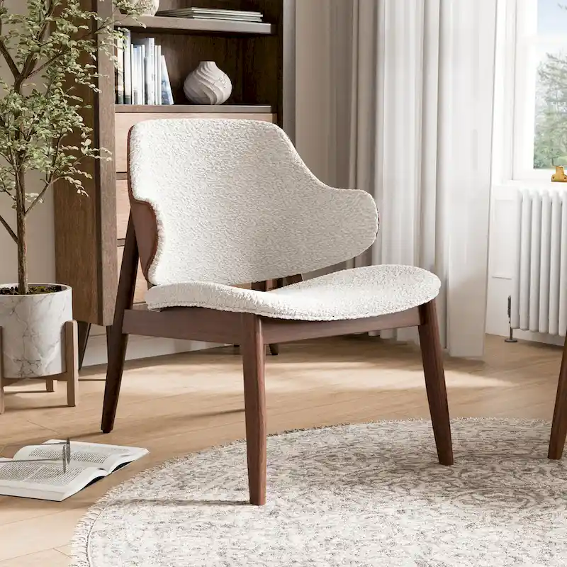 Furniture of America Beck Mid-century Modern Boucle Wingback Walnut Accent Chair