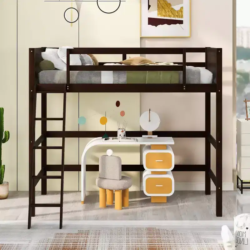 Whisen 79.5''L  41.8''W Modern Design Solid Wood Twin Size Loft Bed with Ladder, Healthy and Comfortable