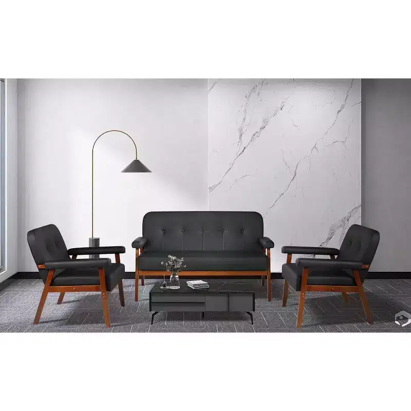 TYBOATLE Faux Leather Black Armchair with Wooden Frame, Upholstered Living Room Chairs Comfy Reading for Small Spaces