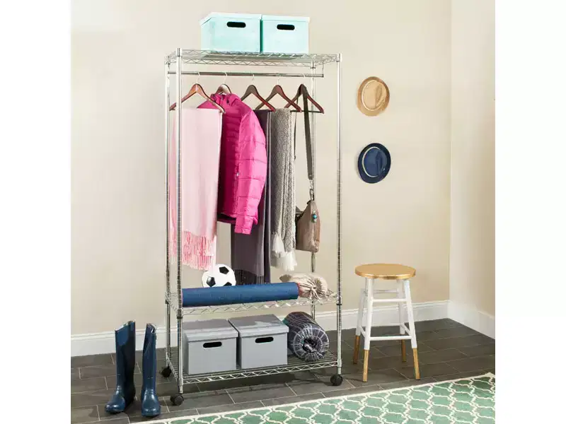 3-Tier Chrome Garment Rack with Wheels, 88 lb Capacity