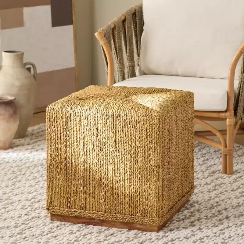 Donnabella Woven Abaca Ottoman - CWK2020 - Natural - Safavieh Couture