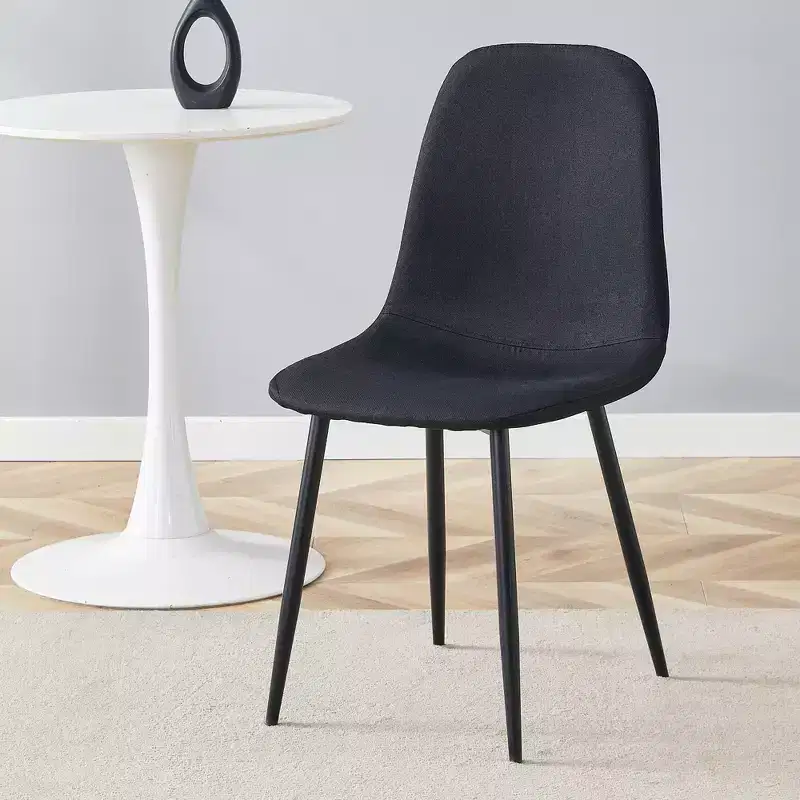 Luxury Simple Dining Chairs Black Linen Cotton Black Metal Legs Fits Diverse Decor