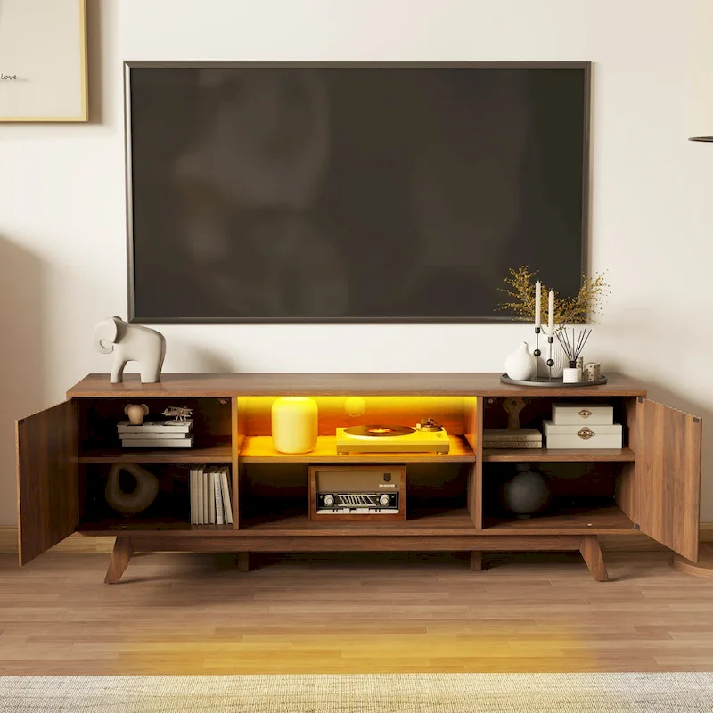 59 Mid-Century LED Lighting TV Stand Media Console Entertainment Center for TVs up to 65 Inch