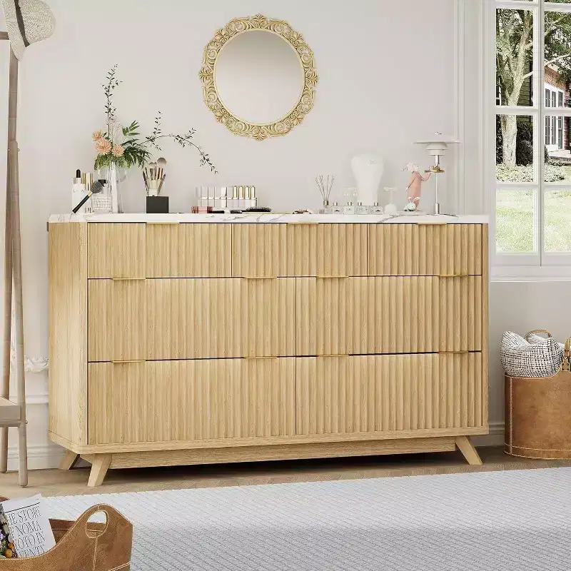 Engineered Wood 7-Drawer Fluted Dresser 53.94''W x 32''H