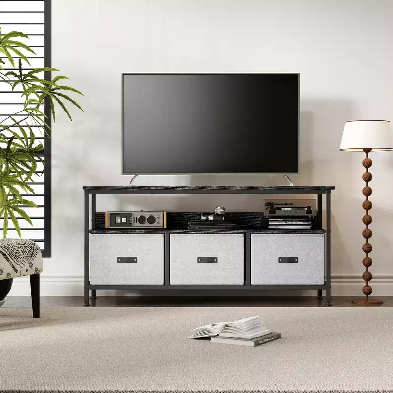 55 Media Console with Storage - Modern TV Stand with Drawers & Shelves for Living Room & Bedroom