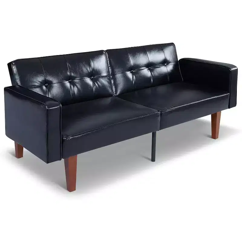 Convertible Sofa Bed with Adjustable Backrest, Functions as Recliner and Loveseat, Foam and Spring Cushions, Black