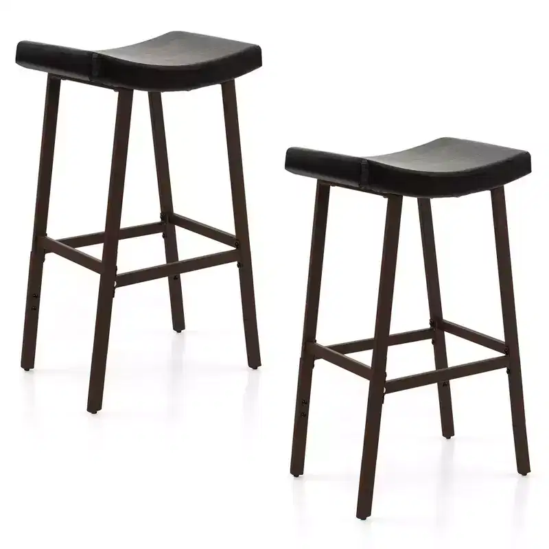Costway Saddle Bar Stools Set of 2 Height Adjustable Upholstered Saddle Seat & Footrest