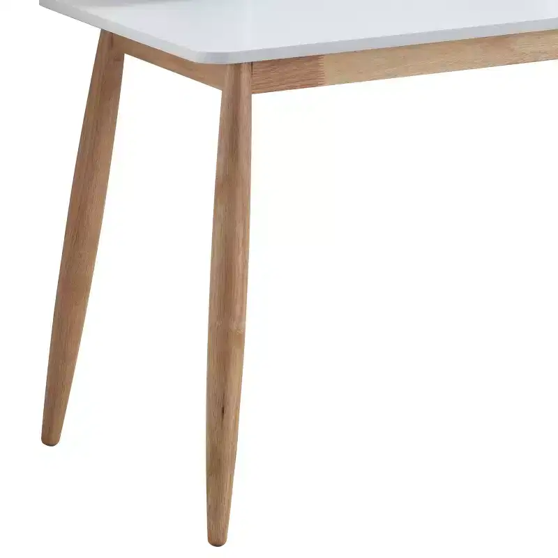 Mid-Century Modern White Writing Desk with Hutch & Tapered Legs