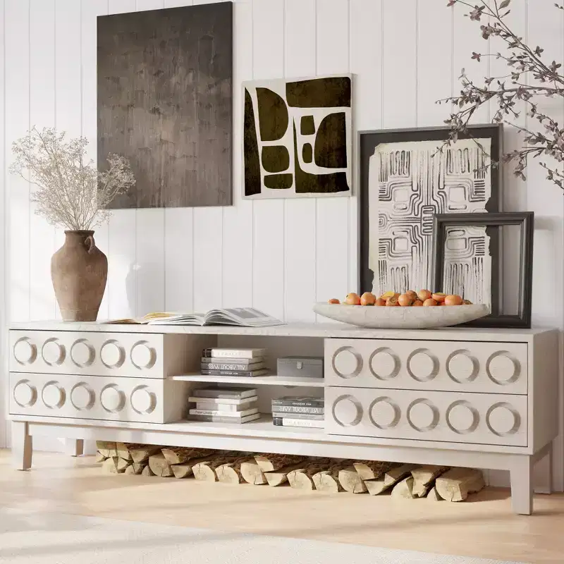 70.08inModern Mid-Century Media Console with 4 Drawers and Cable Management, TV Console Table for TVs up to 75,for Living Room,Office(White)